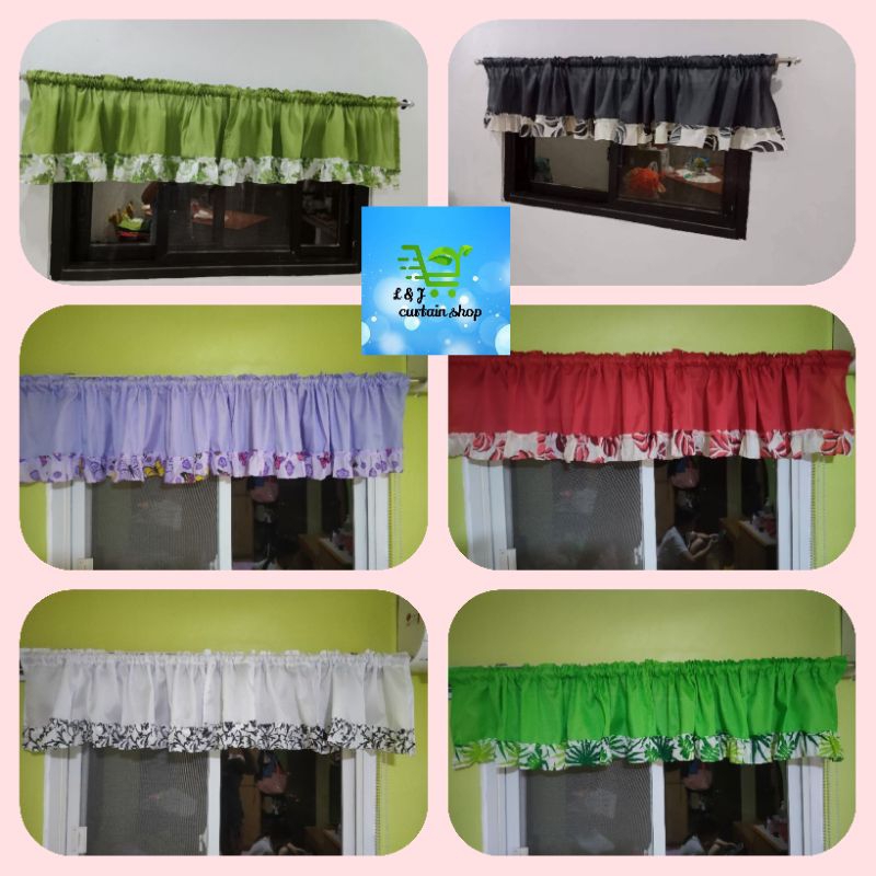 plain valance with printed raffles door/window curtain 60x15 inches ...