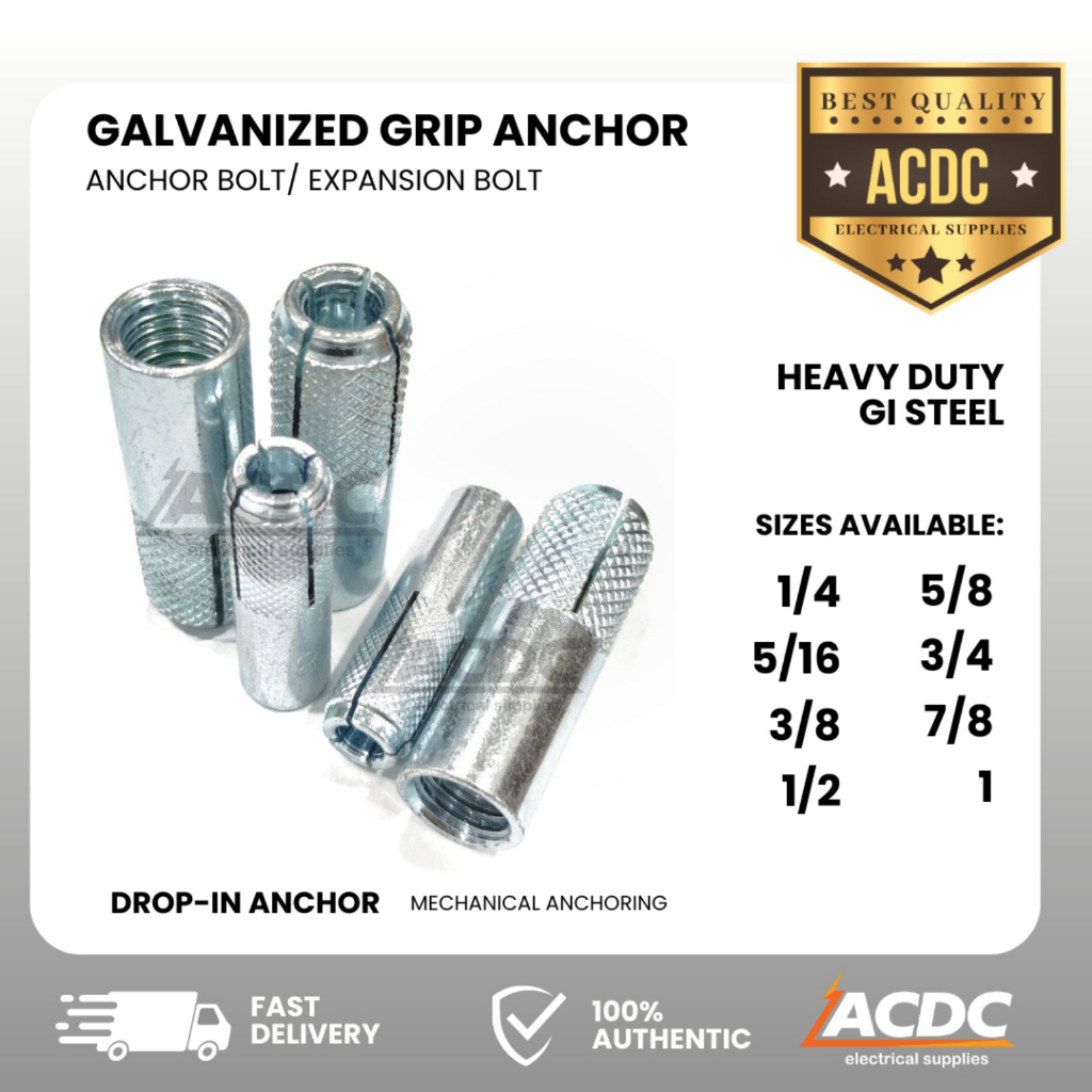 (3/4, 7/8, 1") Grip Anchor Galvanized DropIn Anchor Expansion Bolt
