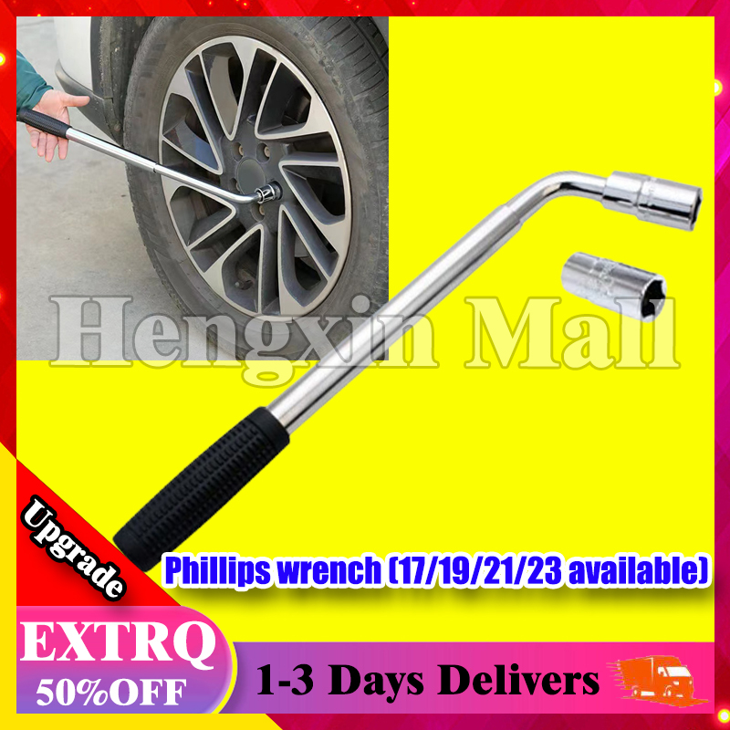 Extendable Lug Wrench With 17/19/21/23mm Sockets + 2 Ton Scissor Jack Kit - Emergency Car Tool Set