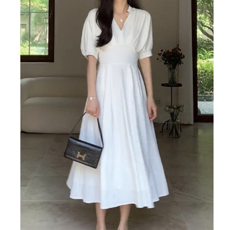 korean white dress for woman casual bodycon long dress plus size 2xl ...