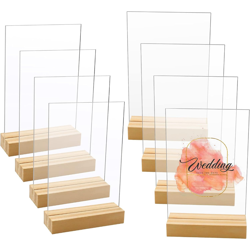 Acrylic Table Sign with Wooden Stands,Menu Table Display Picture Stand