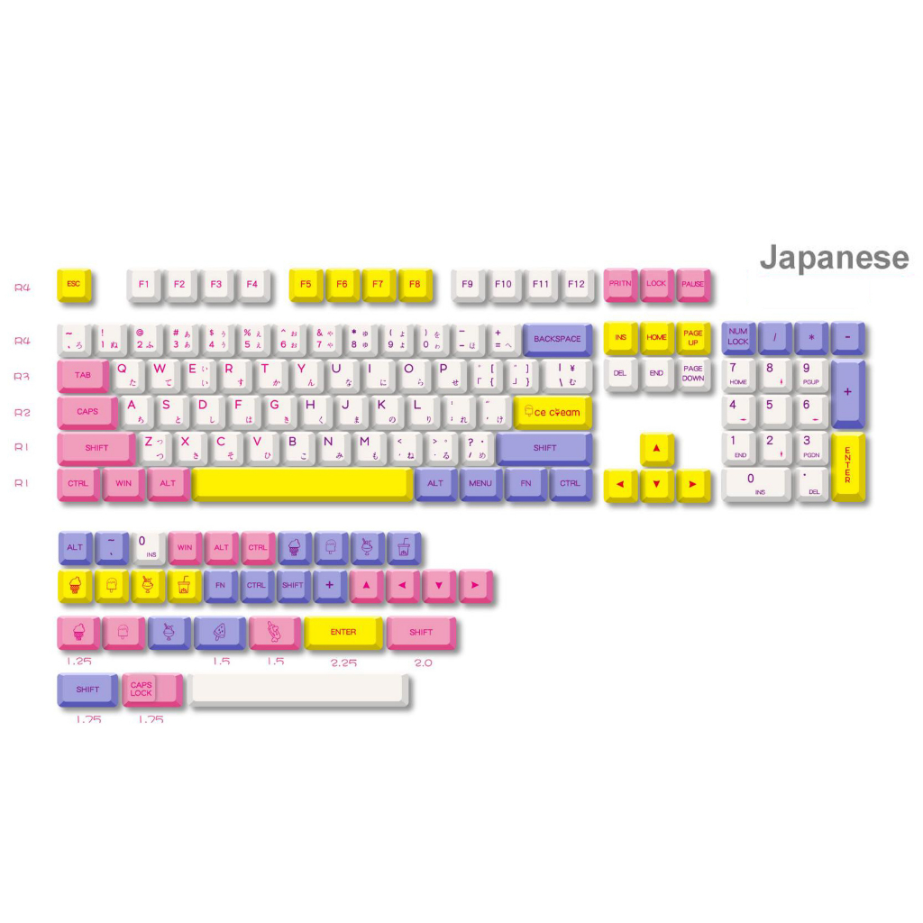 124/135 Keys XDA Keycaps Honey Milk Matcha Ice Cream Japanese ...