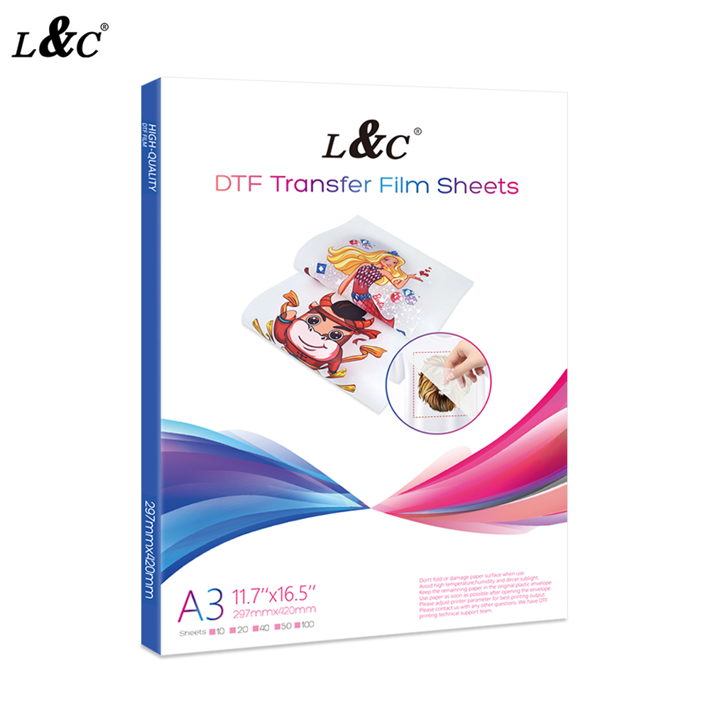 L&C DTF Transfer Film 50 Sheets 20 Sheets A4 & A3 Matte Premium PET ...