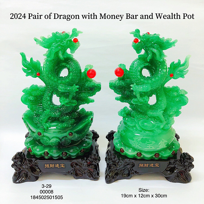 2024 Pair of Dragon Feng Shui Dragon with Money Bar and Wealth Pot ...