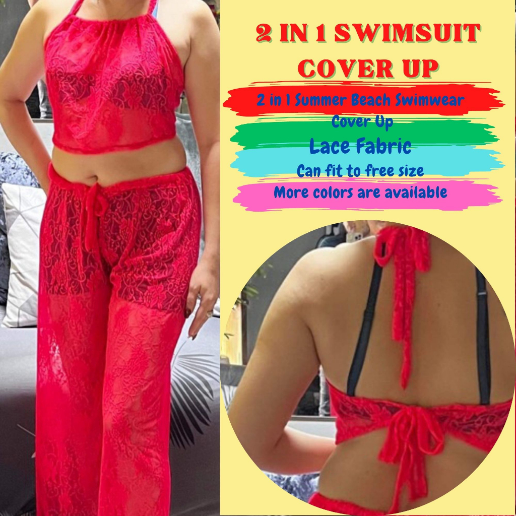 TWO PIECE Swimsuit cover up Pants and halter top terno Mesh Style