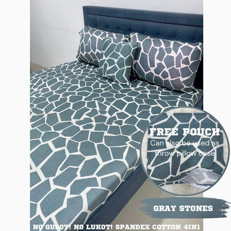 BEST SELLER GRAY STONES 4in1 Spandex Cotton Bedsheet w/ free zippered