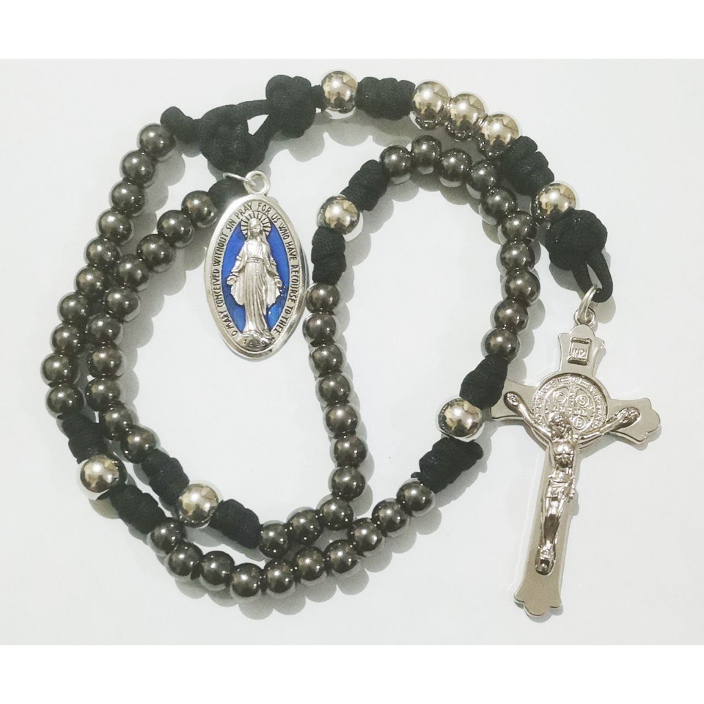 Rosary BLACK - Unbreakable Paracord Rosary with Miraculous Medal (Blue ...