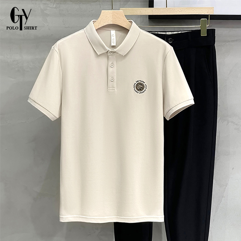 Gty White Cotton Polo Shirt For Man Plus Size Summer Casual Softex