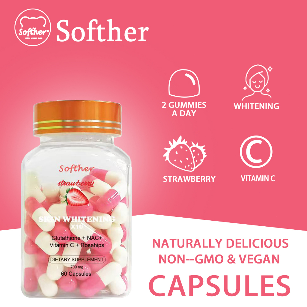 Softher Skin Whitening Capsules Glutathione+NAC+Vitamin C Capsule