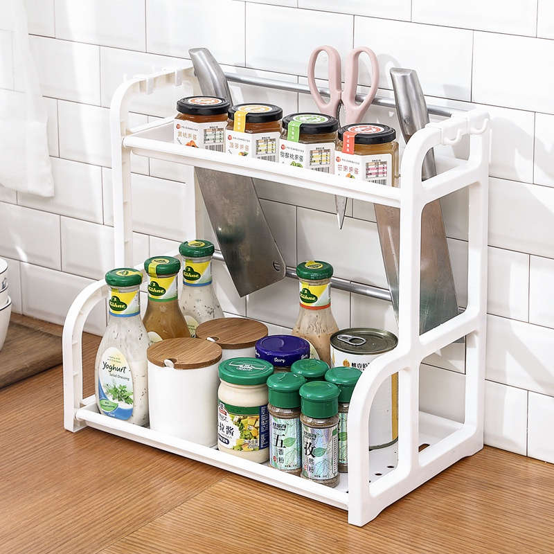 Plastic Double Kitchen Shelf Home Storage Organiser Seasoning Storage ...