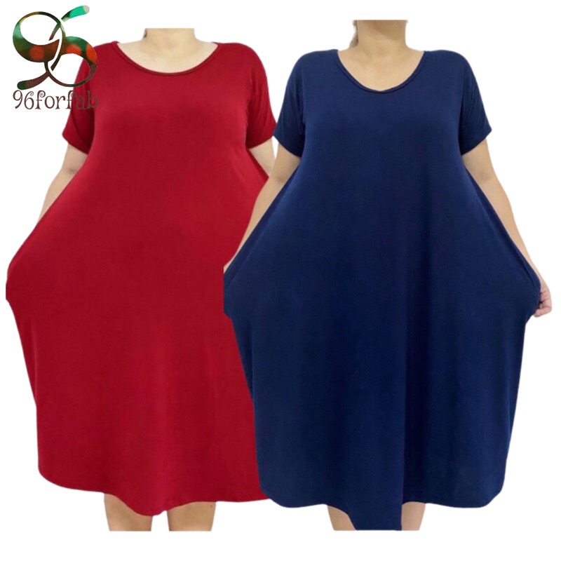 Plus Size Midi Sleeve Plain Dress Two Pockets|Fit to L Up to 4XL Casual ...