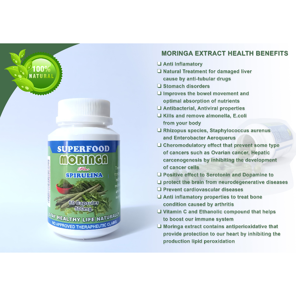 SUPER FOOD Moringa Plus Spirulina (60 Capsules/500mg) Shopee Philippines