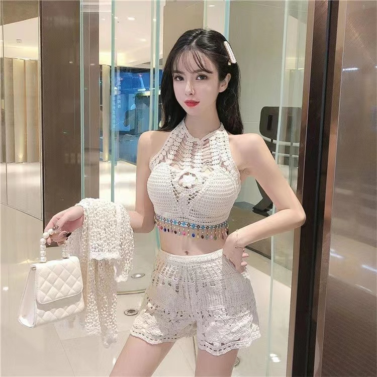 Korean Version Bikini Knitted Lace Tube Top Vacation Hollow Flower ...