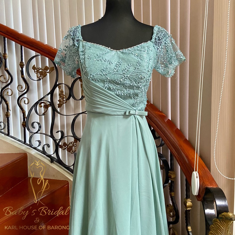 Sage Green Mother Dress Ninang Secondary Sponsor Gown Shopee Philippines