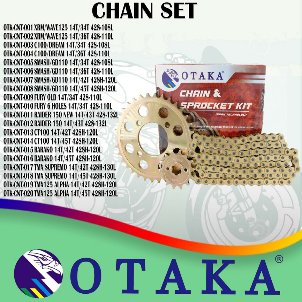 ORIGINAL OTAKA Chain & Sprocket Kit 14T/34T 428108L /14T/34T & 36T 428