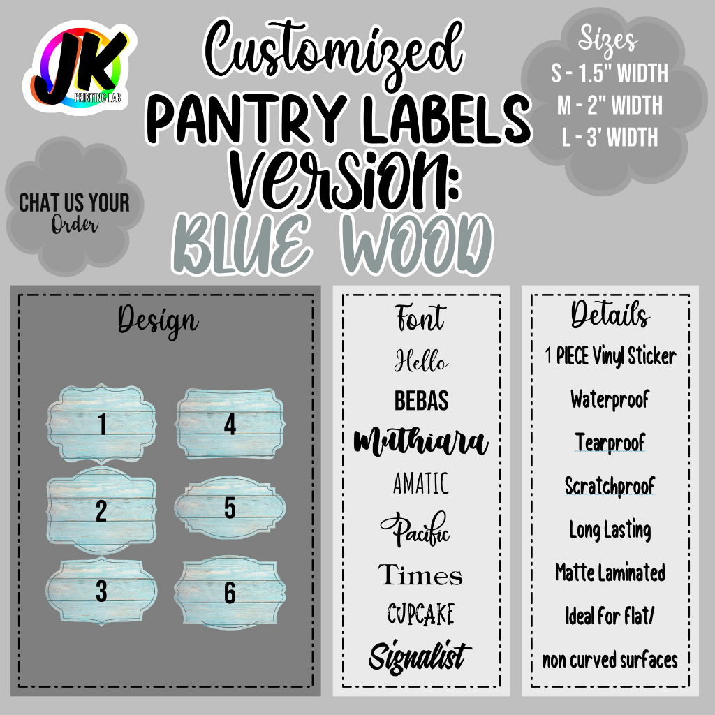 Customized Pantry Stickers (Wood Vintage V.2 Blue) [1 PIECE] | Shopee ...