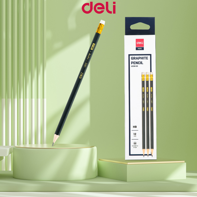 Deli 12pcs/Box Graphite Pencil With Eraser HB Pencil Student Pencil ...