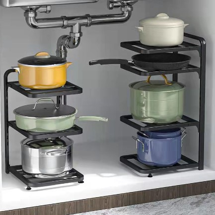 2/3/4 Tier Kitchen Pan Organizer Pot Rack Adjustable Under Sink ...
