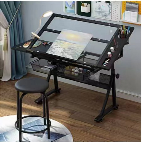 {ready stock} Drafting glass table with extra side table drawers and ...