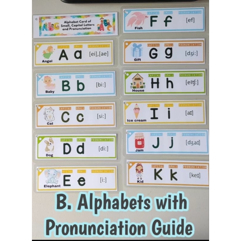 LAMINATED FLASHCARDS colors, alphabet with pronunciation guide, ABC
