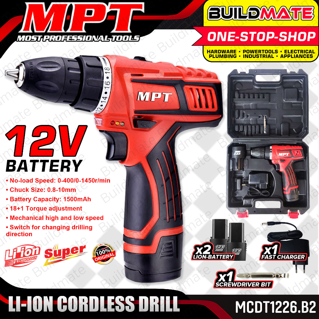 BUILDMATE MPT Cordless Drill Gun 12V with Battery & Charger Driver