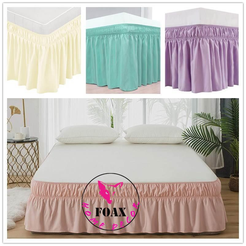 Bed Skirt Three Sides Fabric Elastic Wrap Around Dust Ruffled Solid Bed
