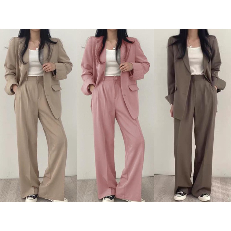 AL fashion women suit(loose blazers & wide leg pants) blazer set