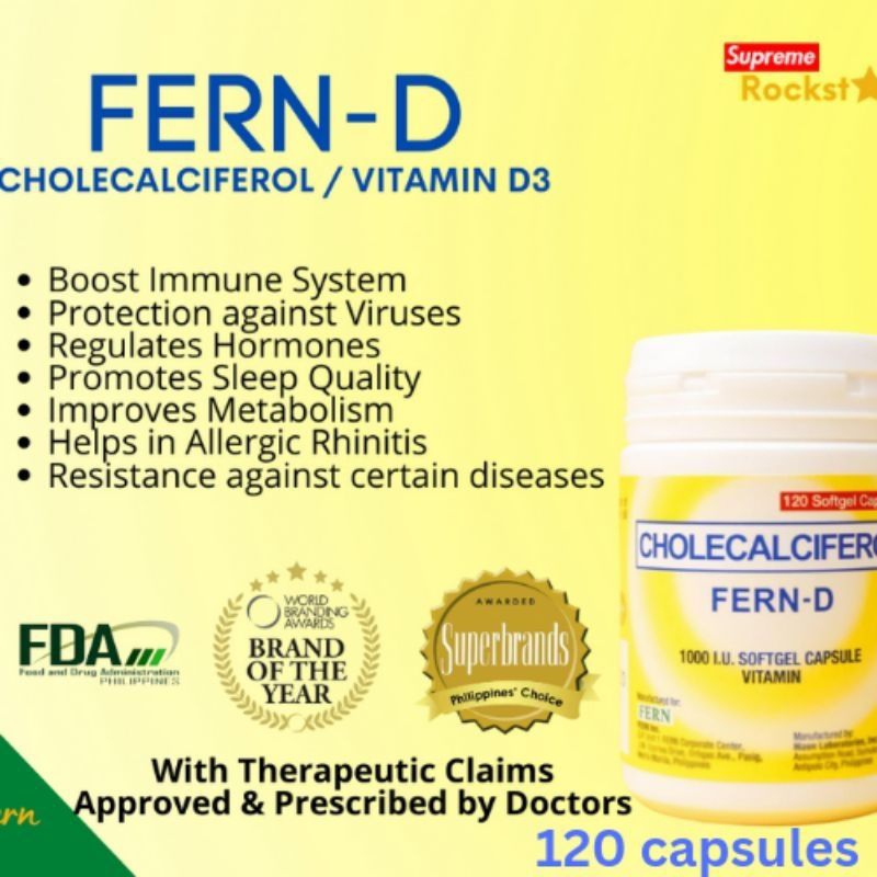 FERND ( CHOLECALCIFEROL/VITAMIN D3 120 Capsules Shopee Philippines