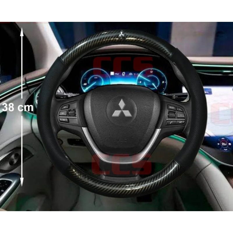 Mitsubishi Steering Wheel Cover Carbon Fiber Leather 38cm/15inch Car