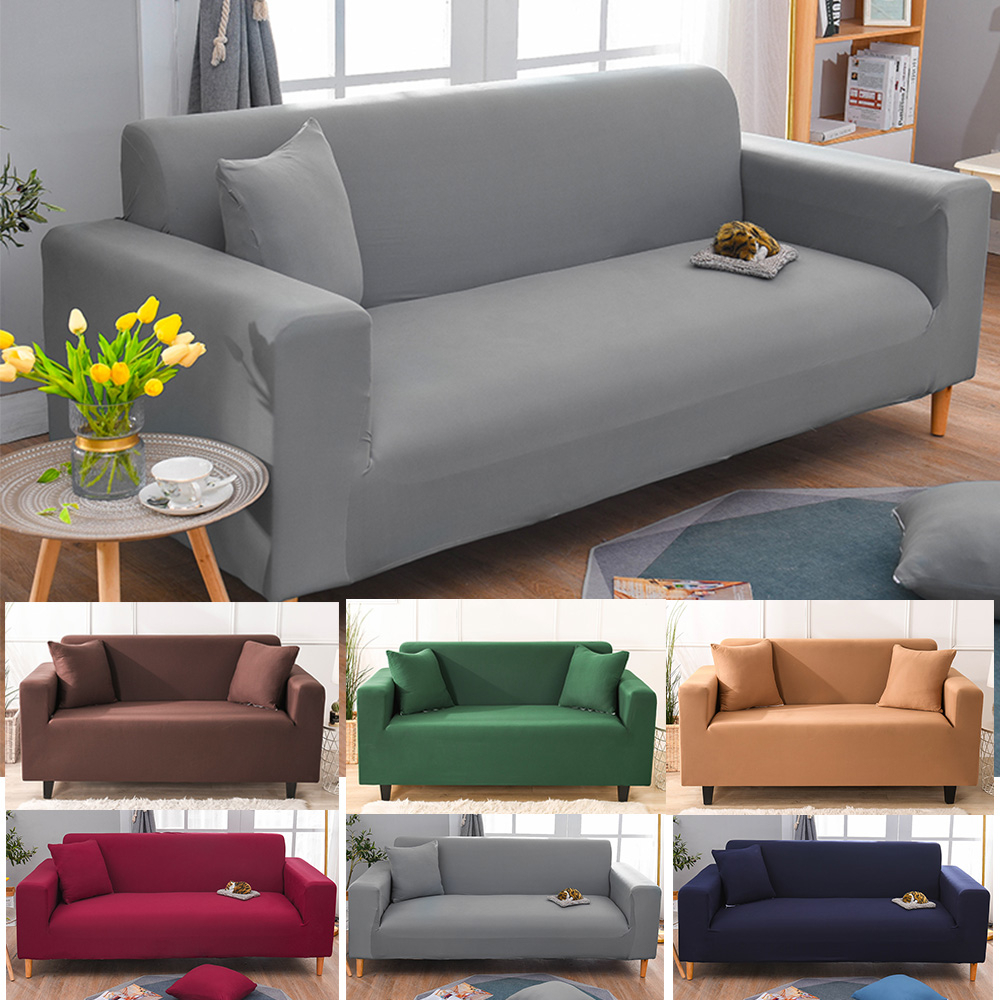 Elastic Plain Sofa Cover Stretchable Regular L Shape Corner Set Sofa
