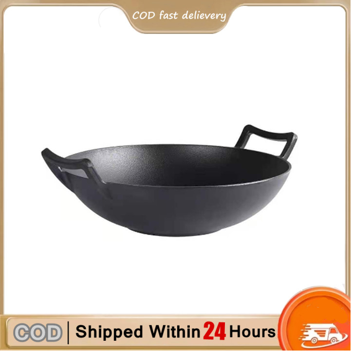 Wok Nonstick Black Carbon steel Double Ear Wok Pan/Heavy Duty