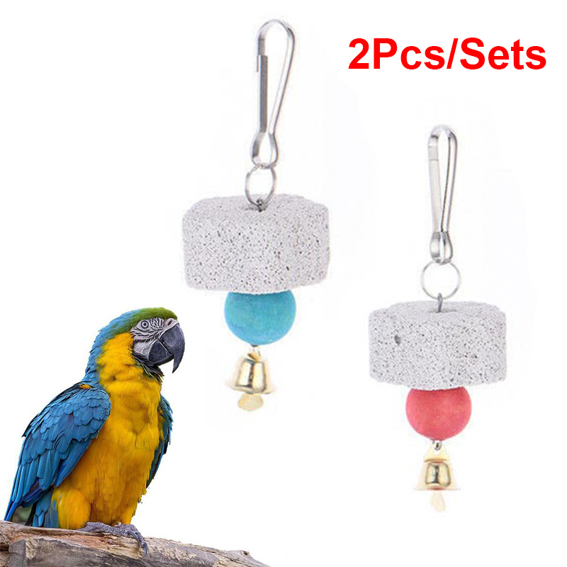 10/4/2Pcs Parrot Chewing Toy Bird Beak Grinding Stone with Bell Lava ...