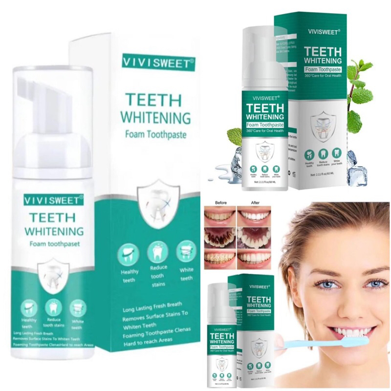 VIVISWEET TEETH WHITENING foam toothpaste | Shopee Philippines