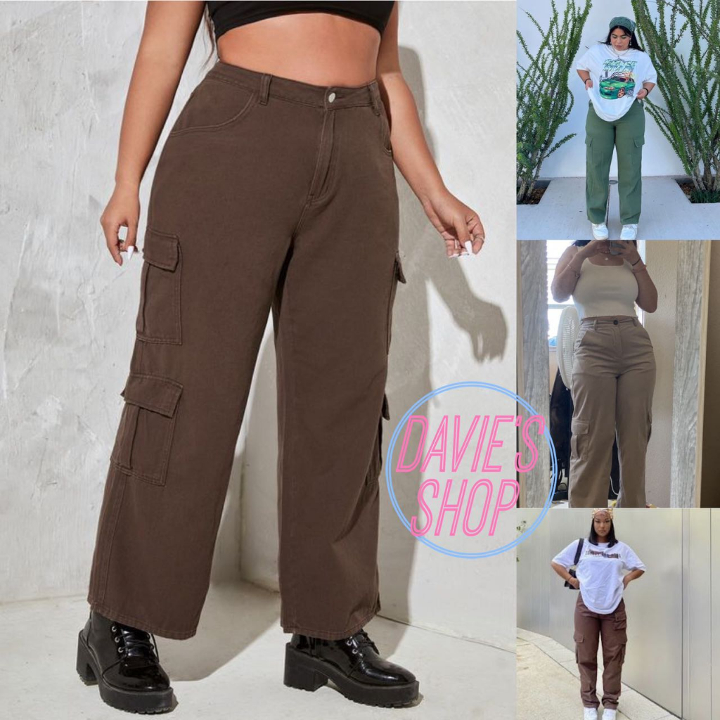 Plus Size Cargo Pants 6 Pockets Pants Straight Cut Baggy Pants for