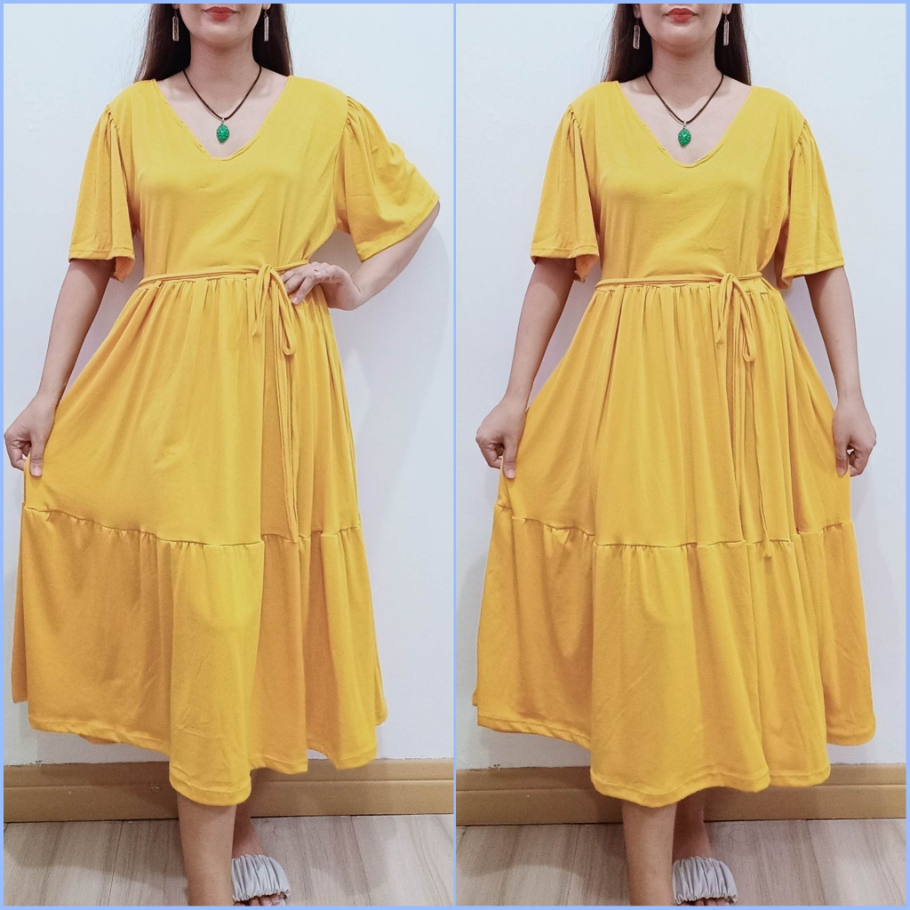 Luisa V Neck Plus Size Big Size Cotton Dress Fits Up To 3xl Shopee