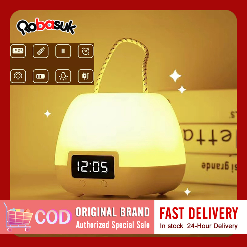 LED Bedside Lamp Remote Night Light With Clock Charge And Plug Dual Use