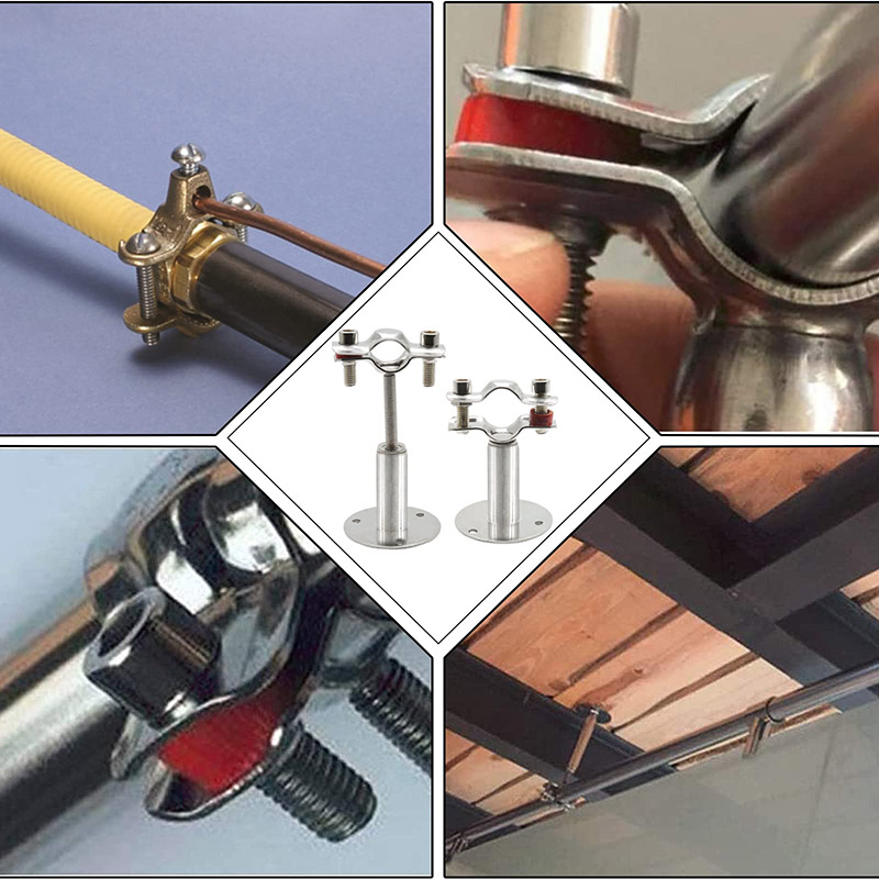 2pcs Pipe Supports Clamp Stainless Steel Wall Mount Ceiling Mount Pipe ...