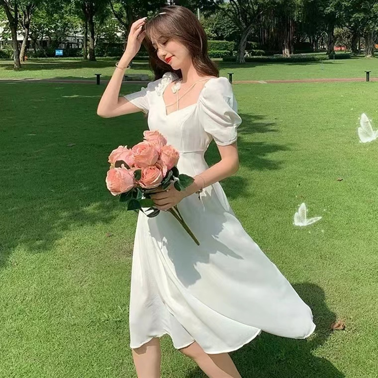 summer civil wedding dress korean style white dress long butterfly
