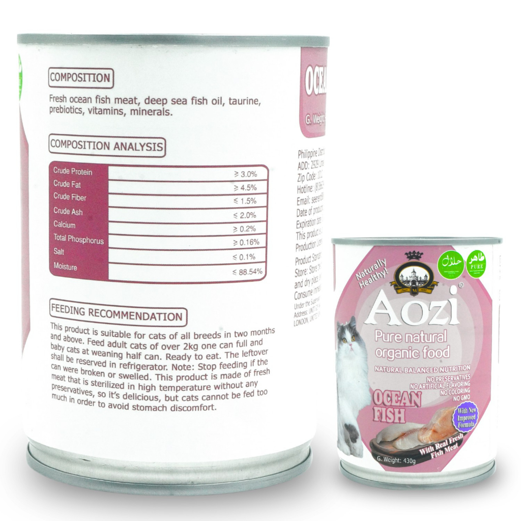 Aozi Wet Cat Food in Can for Adult/Kitten 430g Organic Tuna/Chicken