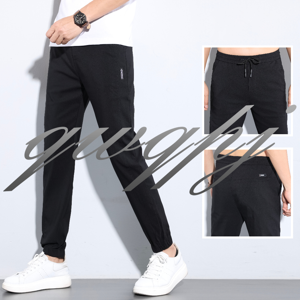 Black Joggers Pants Plain Fashion Trend Korean Style Pants For Men