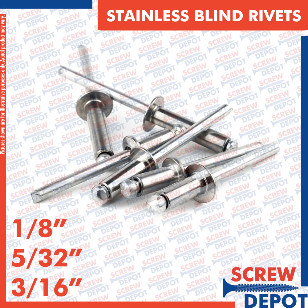 100PCS 1/8 5/32 3/16 SS Blind Rivets / Stainless Blind Rivet / Pop ...