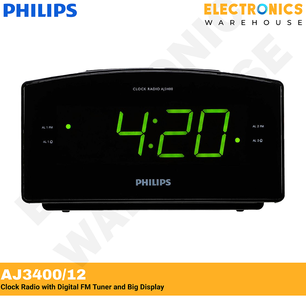Philips AJ3400/12 Clock Radio with Digital FM Tuner and Big Display