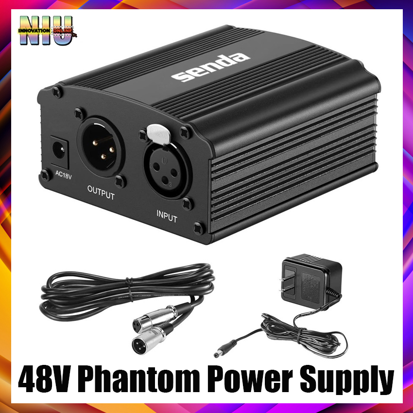 1Channel 48V Phantom Power Supply with AC Adapter and Audio Cable for
