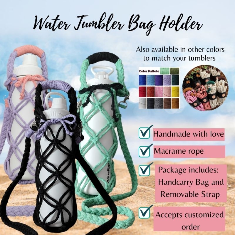 Part Tumbler Water Bottle Holder Bag Macrame for Aquaflask