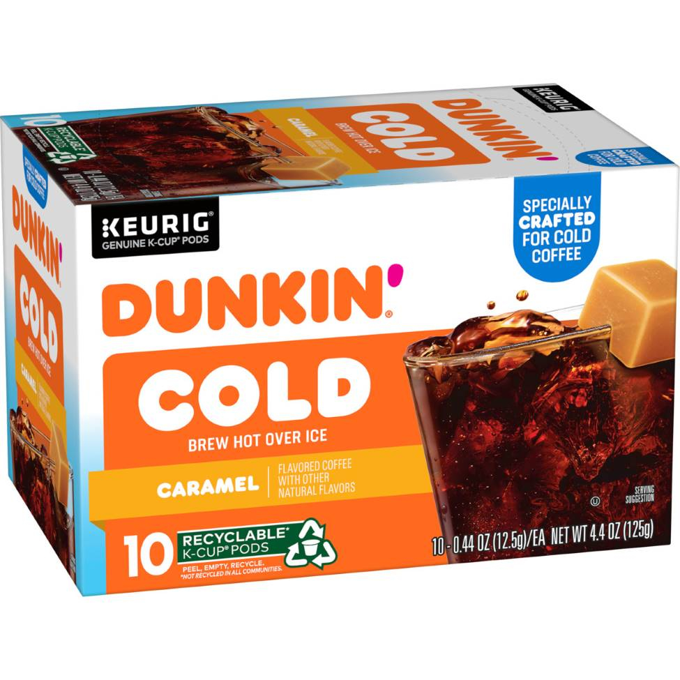 Dunkin Cold Caramel Medium Roast Keurig K Cup Coffee Pods Box of 10 K cups