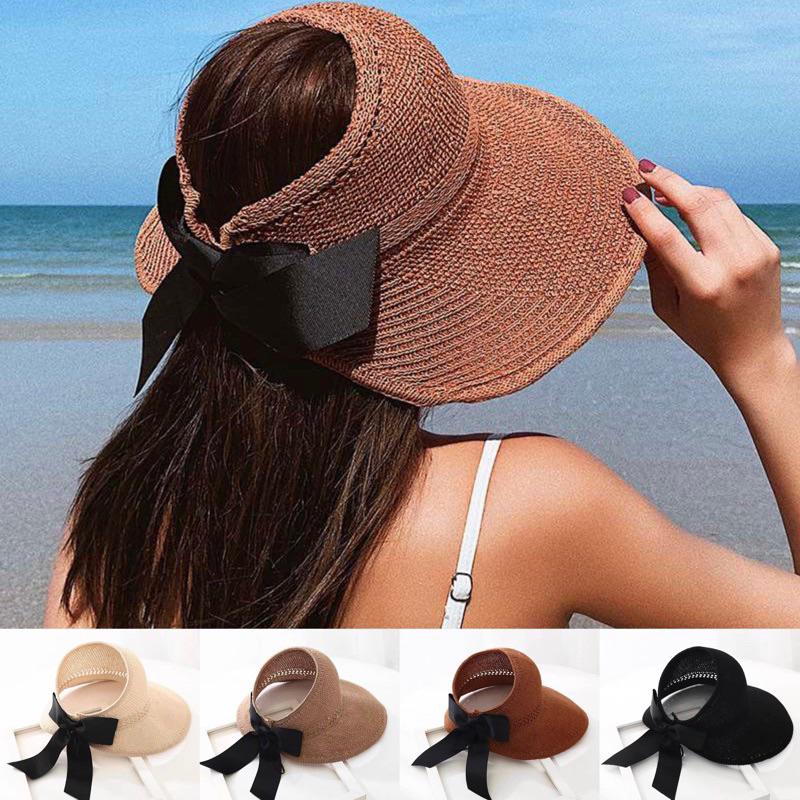 Night.Cap Summer Beach Wide Brim Summer Hat Ribbon Straw Hat