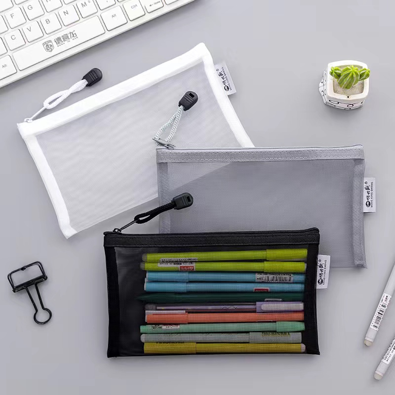 Transparent mesh pencil bag single layer double layer large capacity ...