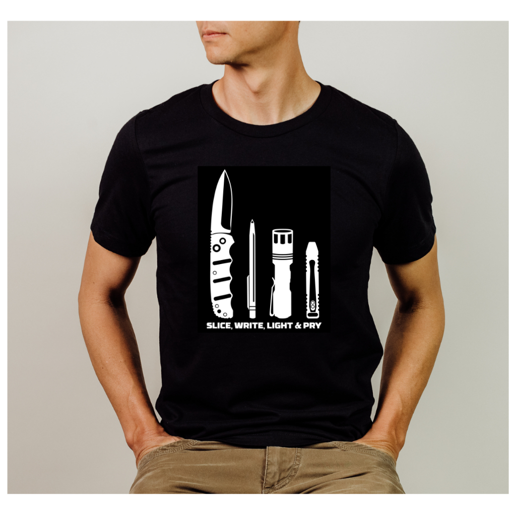 EDC EVERYDAY CARRY COTTON T-SHIRT SLICE WRITE LIGHT AND PRY DESIGN ...