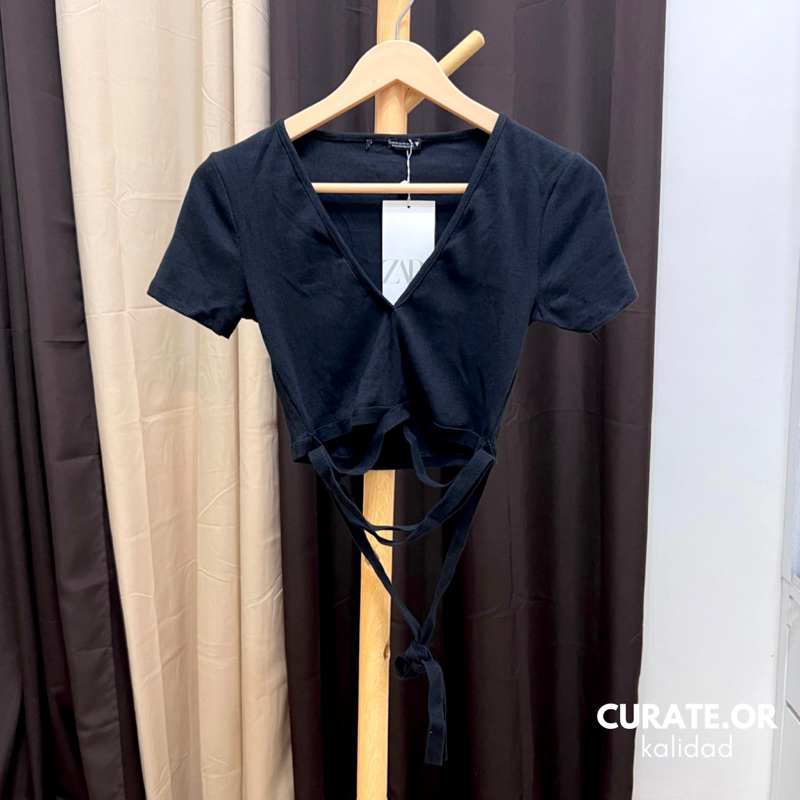 ZARA Wrap Around V Neck Ribbed Crop Top (Authentic Overruns) Shopee Philippines