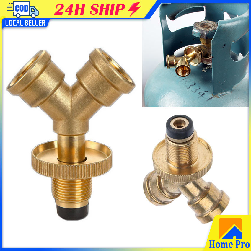2 Way Propane Tank Adapter Cylinder Y-Splitter Tee Connector Valve for ...